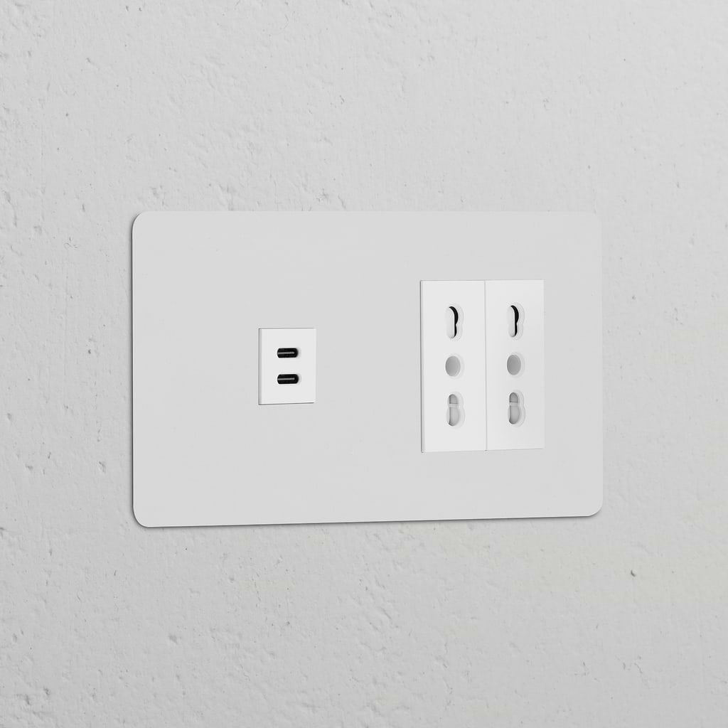 Modulo USB 30W + Modulo di alimentazione Bipasso 2x - Pitturabile Bianco