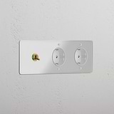 Triplo Modulo Levetta & 2x Schuko Tondo - Trasparente Ottone Antico Bianco
