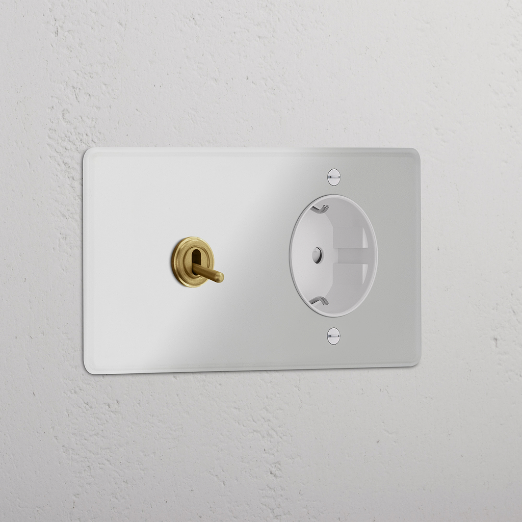 Doppio Modulo Levetta & Schuko Tondo - Trasparente Ottone Antico Bianco