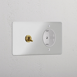 Doppio Modulo Levetta & Schuko Tondo - Trasparente Ottone Antico Bianco