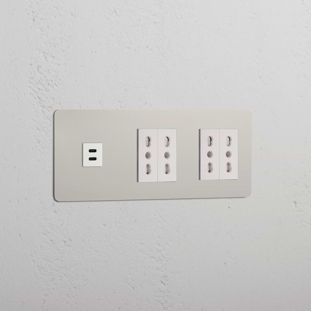 Modulo Triplo USB 30W & 4x Bipasso - Nichel Lucido Bianco