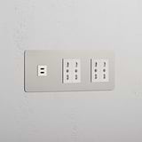 Modulo Triplo USB 30W & 4x Bipasso - Nichel Lucido Bianco