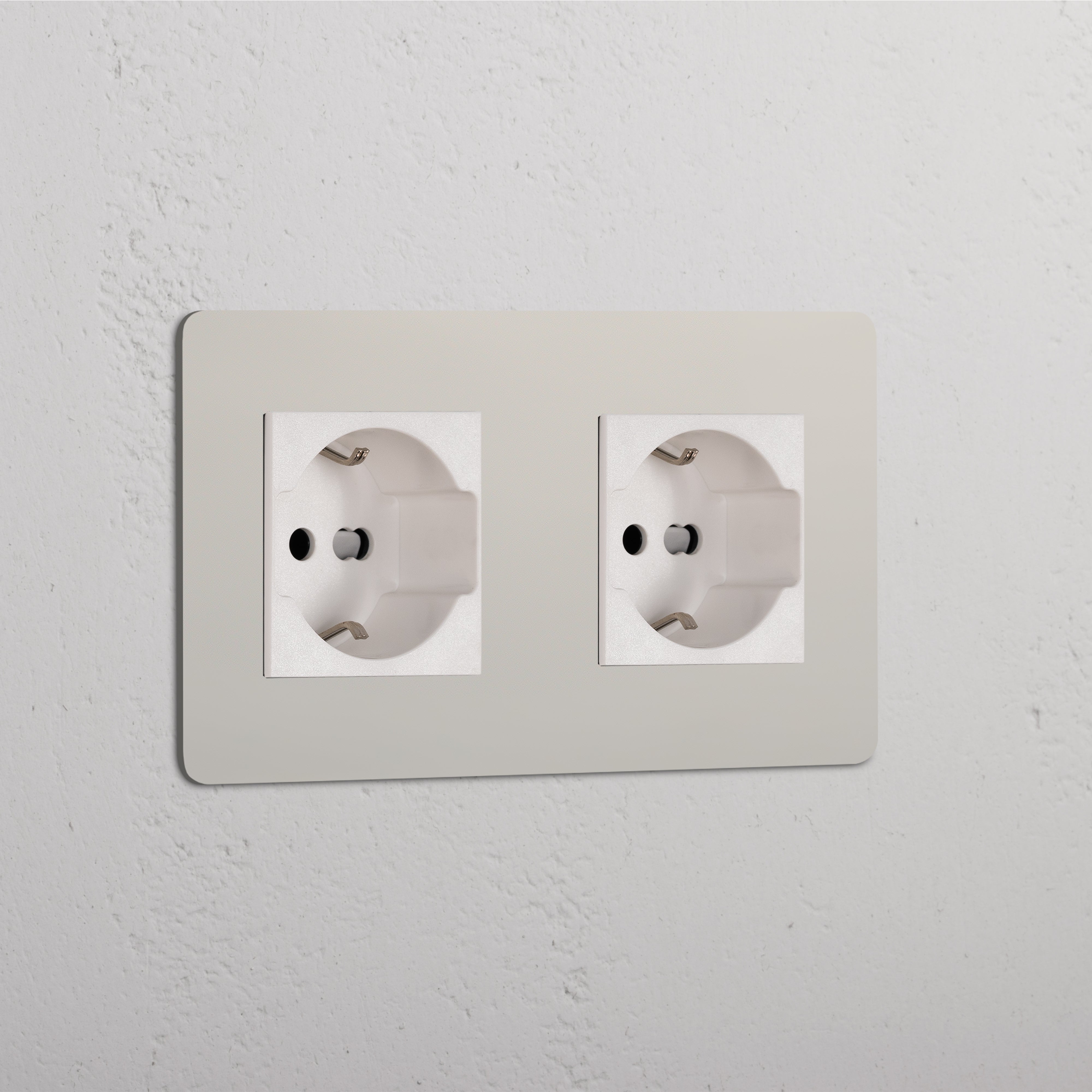 Modulo Doppio 2x Schuko/Bipasso in Nichel Lucido Bianco