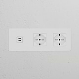 Modulo USB 30W + Modulo di alimentazione Schuko/Bipasso 2x - Pitturabile Bianco