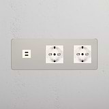 Modulo Triplo USB 30W & 2x Schuko/Bipasso - Nichel Lucido Bianco