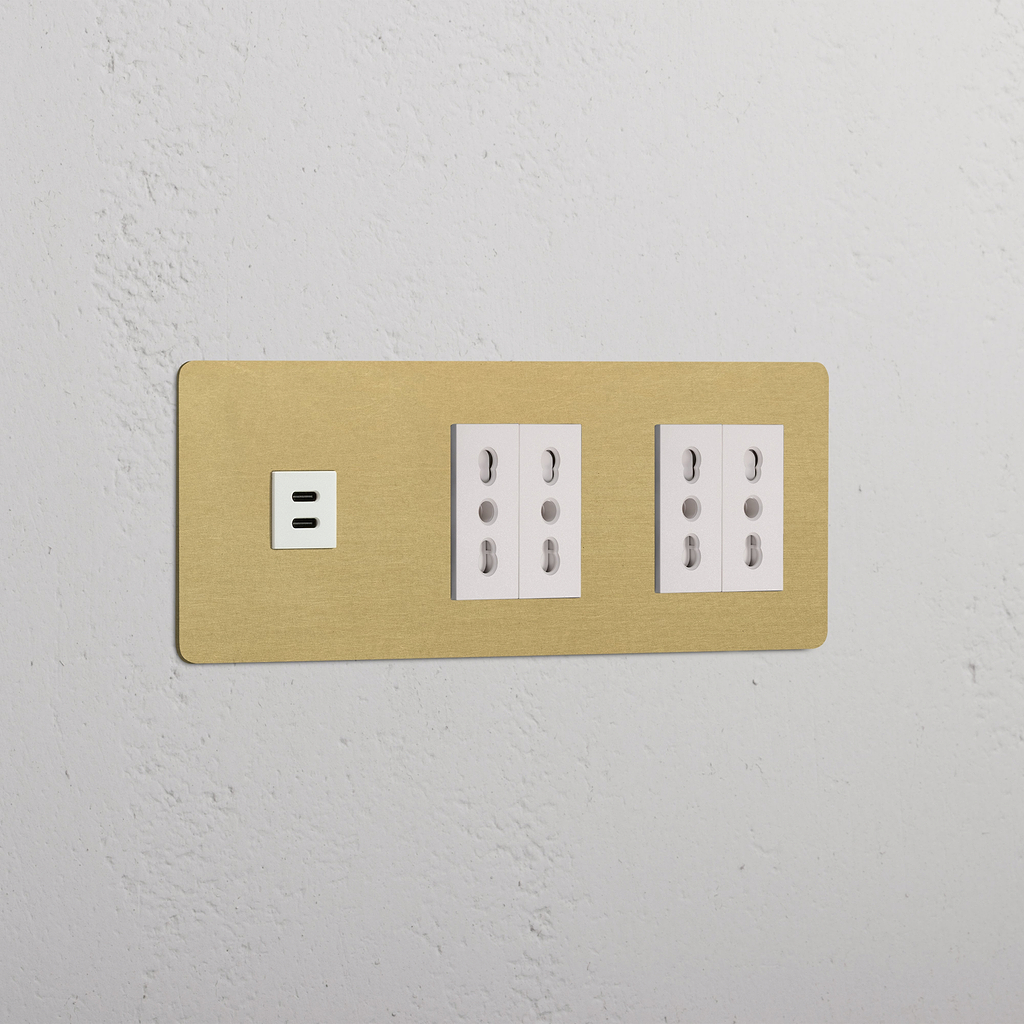 Modulo Triplo USB 30W & 4x Bipasso - Ottone Antico Bianco