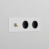 Triplo Interruttore a Levetta + 2x Modulo di Alimentazione Schuko Tipo F – Pitturabile Ottone Antico Nero