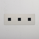 Moduł gniazda USB x 3 w potrójnej ramce - Polerowany nikiel z czarnym