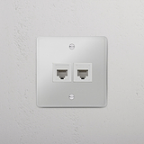 Moduł gniazda RJ45 x 2 w pojedynczej ramce - Przezroczysty z białym