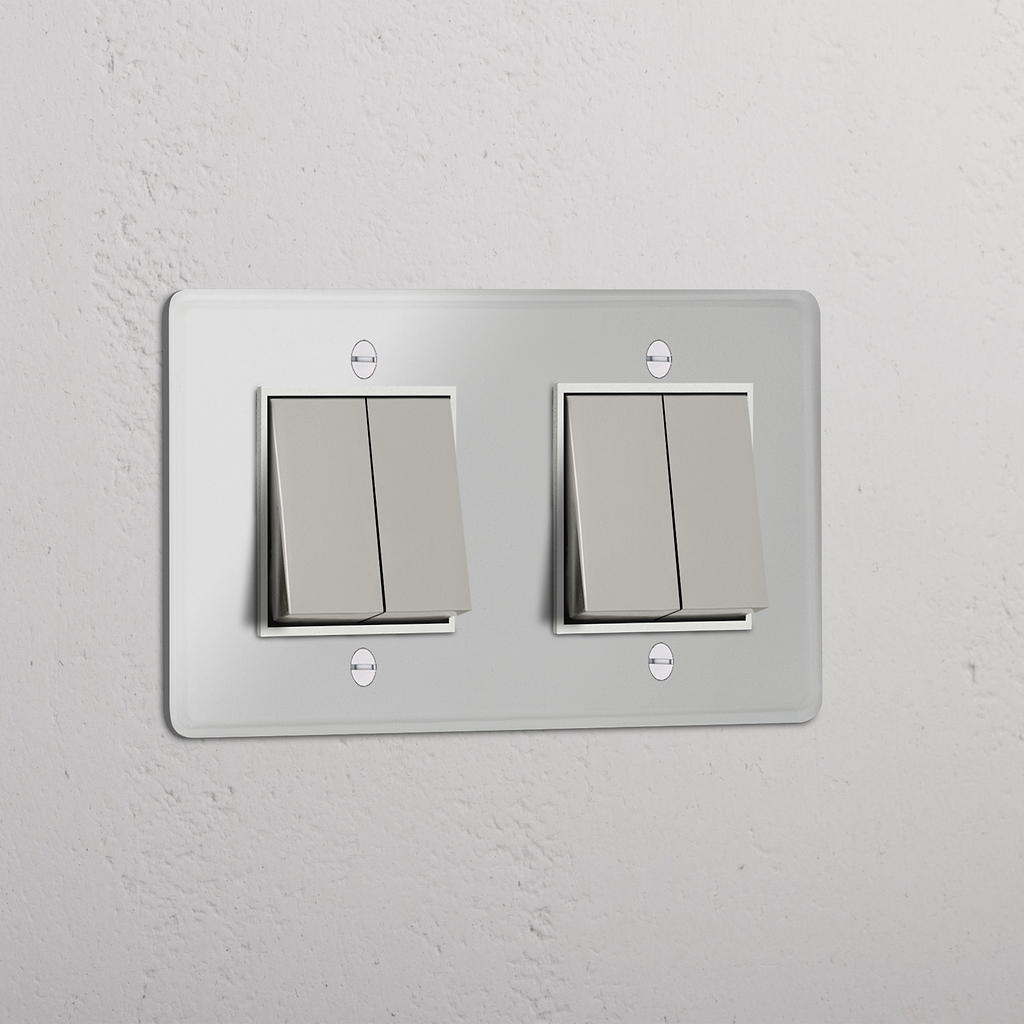 Double 4x Rocker Switch - Clear Polished Nickel White