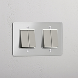 Double 4x Rocker Switch - Clear Polished Nickel White
