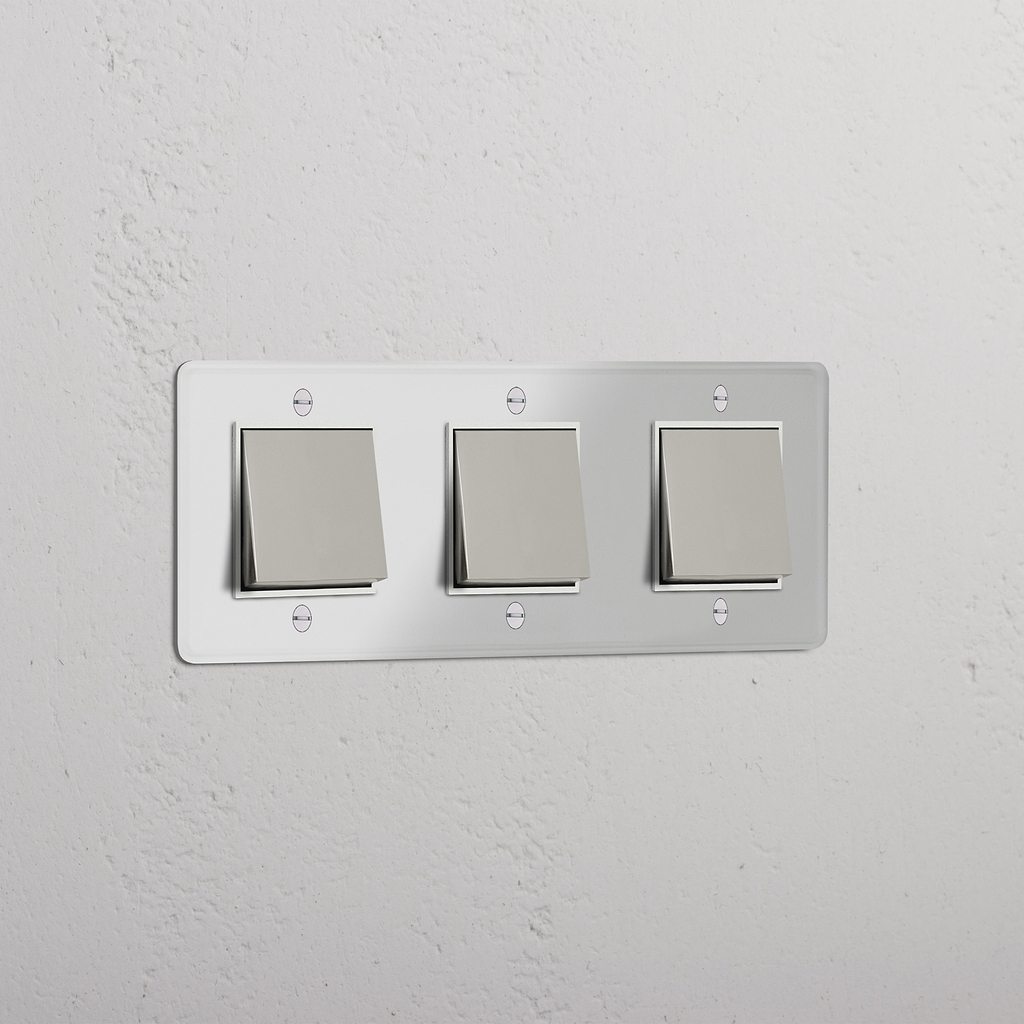 Triple 3x Rocker Switch - Clear Polished Nickel White
