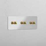 Triple 6x Toggle Switch - Clear Antique Brass