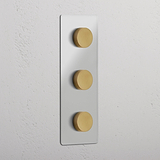 Triple 3x Vertical Dimmer Switch - Clear Antique Brass
