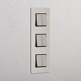 Triple 6x Vertical Rocker Switch - Polished Nickel Black