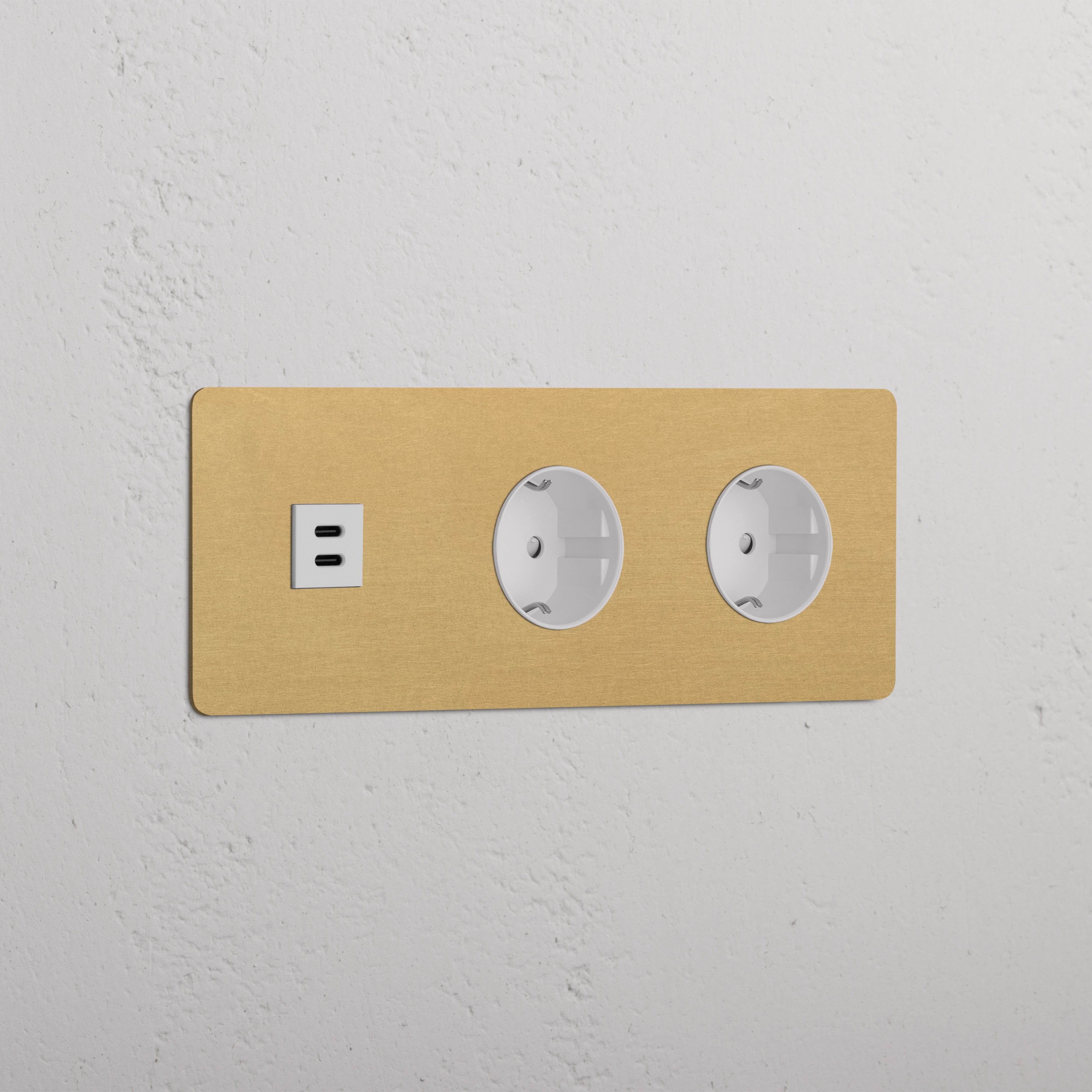 Triple USB 30W & 2x Schuko Module - Antique Brass White