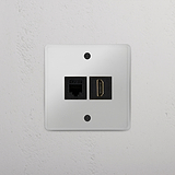Moduł gniazda RJ45 i HDMI w pojedynczej ramce - Przezroczysty z czarnym