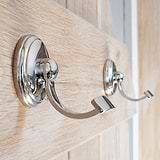 2X Polished Nickel Portland Hook on Wooden Door