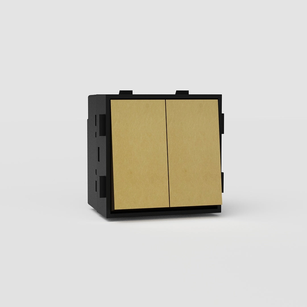 Double Two Way Rocker Switch EU - Antique Brass Black