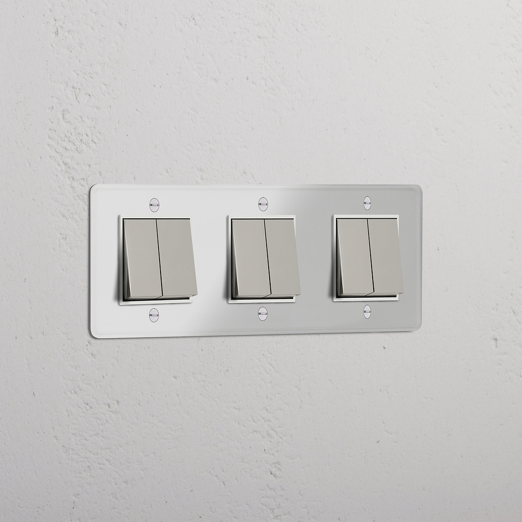 Triple 6x Rocker Switch - Clear Polished Nickel White