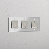 Triple 6x Rocker Switch - Clear Polished Nickel White