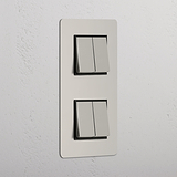Double 4x Vertical Rocker Switch - Polished Nickel Black
