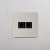 Moduł gniazda RJ45 x 2 w pojedynczej ramce - Polerowany nikiel z czarnym