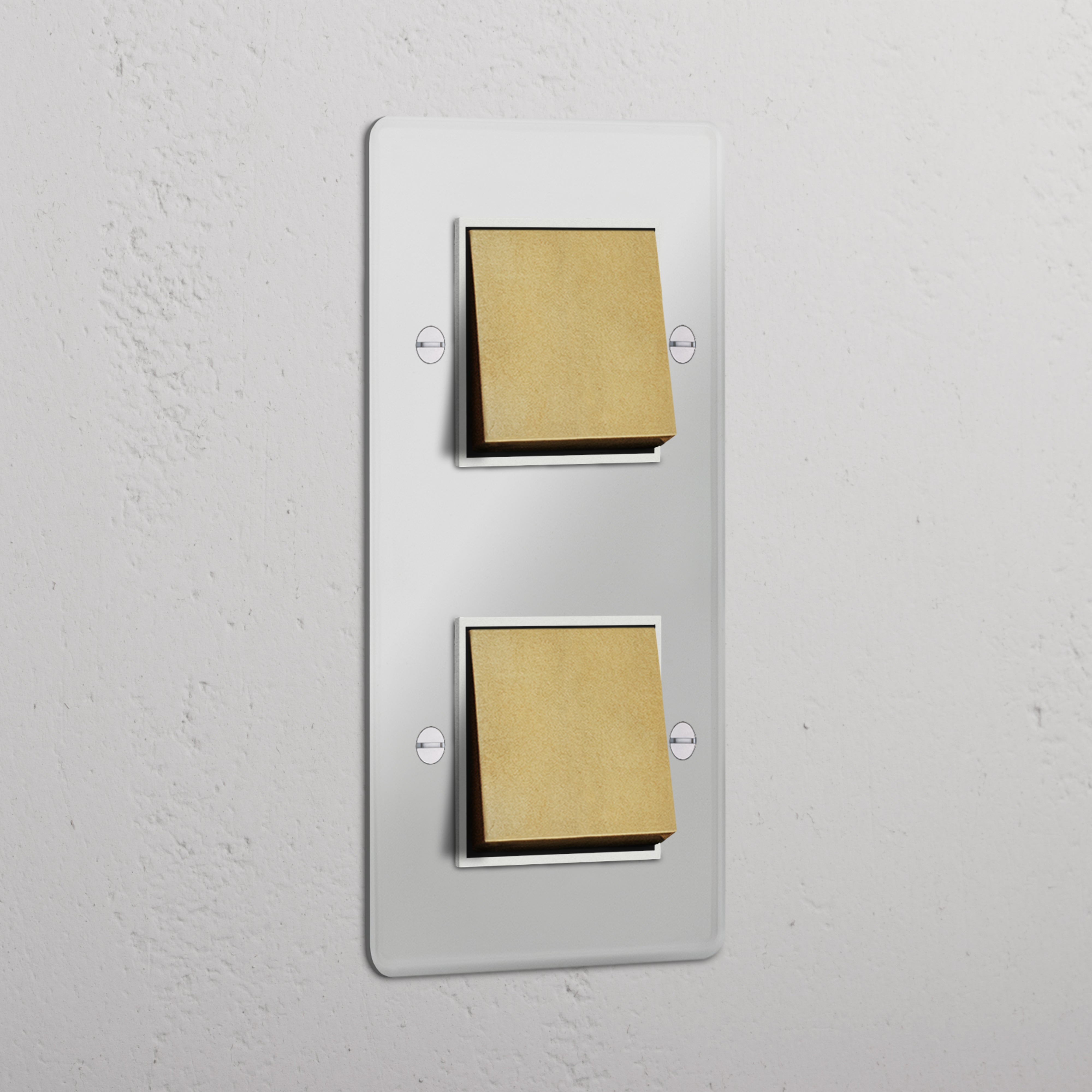 Double 2x Vertical Rocker Switch - Clear Antique Brass White