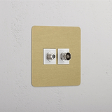 Single Satellite & TV Module - Antique Brass White