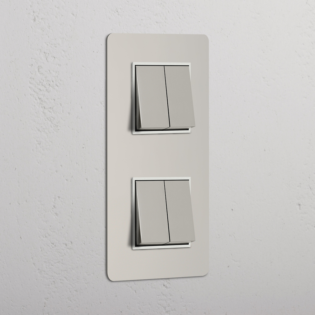 Double 4x Vertical Rocker Switch - Polished Nickel White