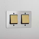 Double 2x Rocker Switch - Clear Antique Brass Black