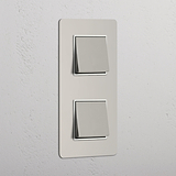 Double 2x Vertical Rocker Switch - Polished Nickel White