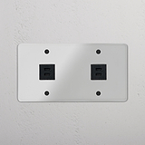 Moduł gniazda USB x 2 w podwójnej ramce - Przezroczysty z czarnym