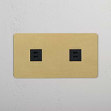 Moduł gniazda USB x 2 w podwójnej ramce - Antyczny mosiądz z czarnym