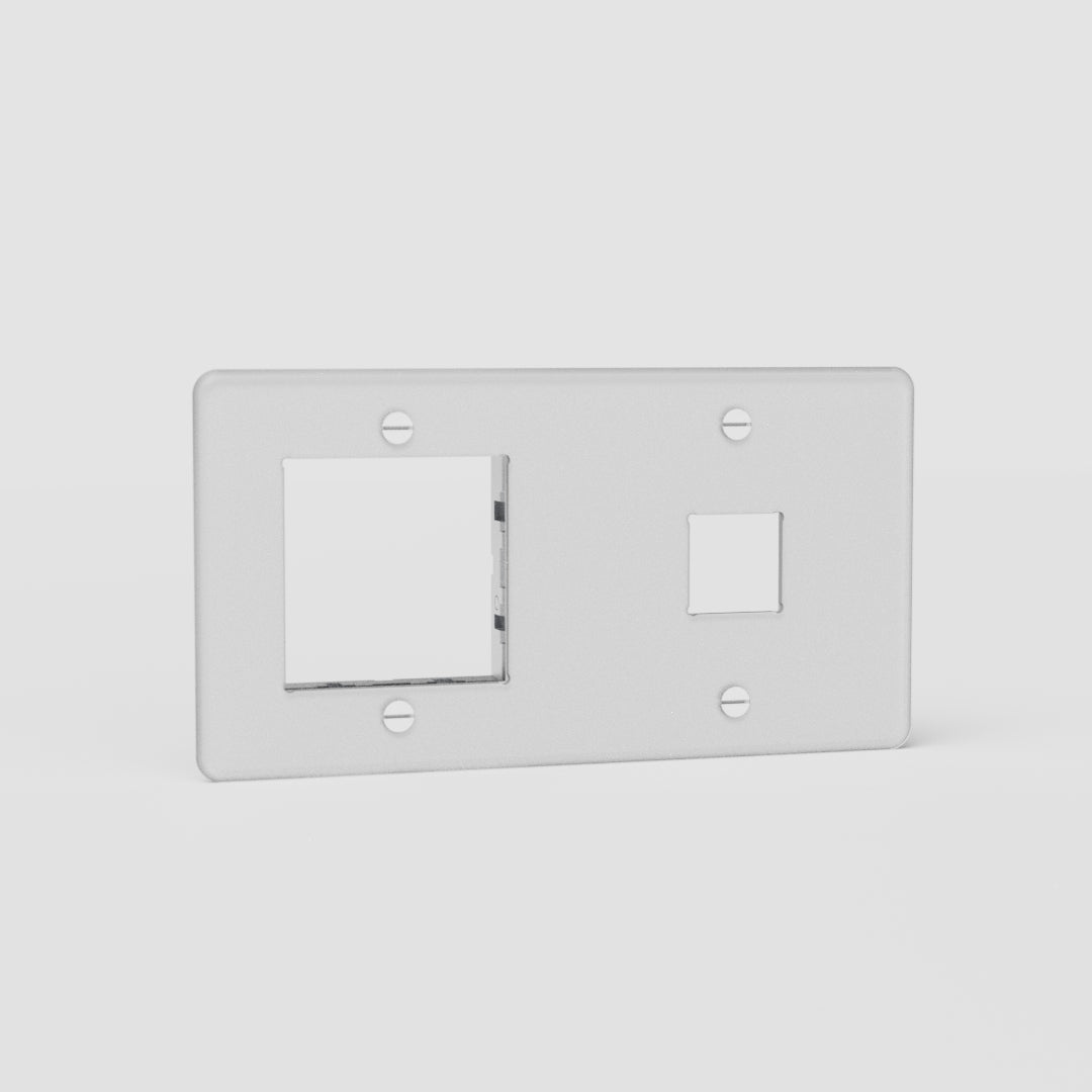 Double 1x Keystone & 1x 45mm Switch Plate EU - Clear White