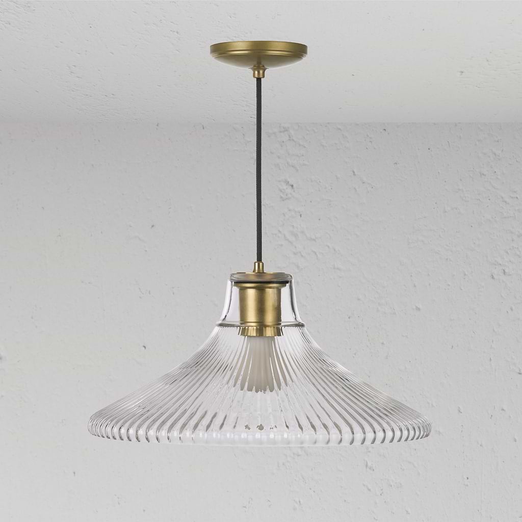 Hammersmith duża lampa wisząca z ryflowanym szkłem - Antyczny mosiądz