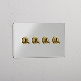 Double 4x Toggle Switch - Clear Antique Brass