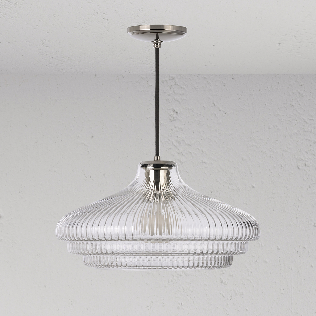 Brookfield duża lampa wisząca z ryflowanym szkłem - Polerowany nikiel