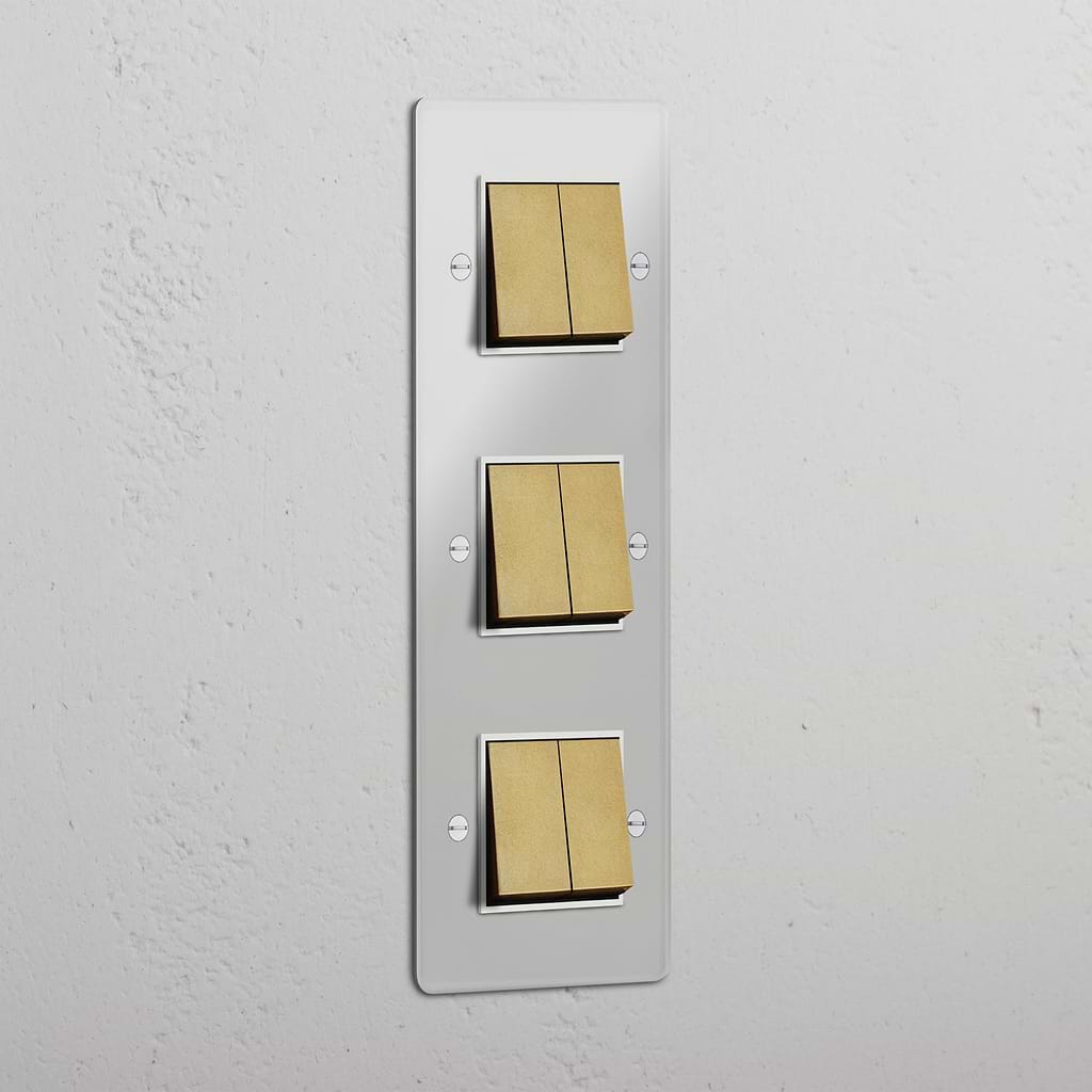 Triple 6x Vertical Rocker Switch - Clear Antique Brass White