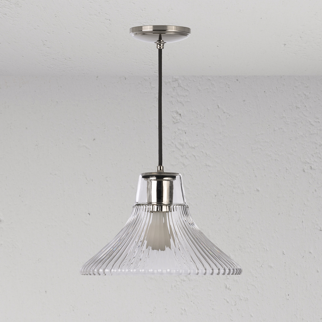 Hammersmith średnia lampa wisząca z ryflowanym szkłem - Polerowany nikiel