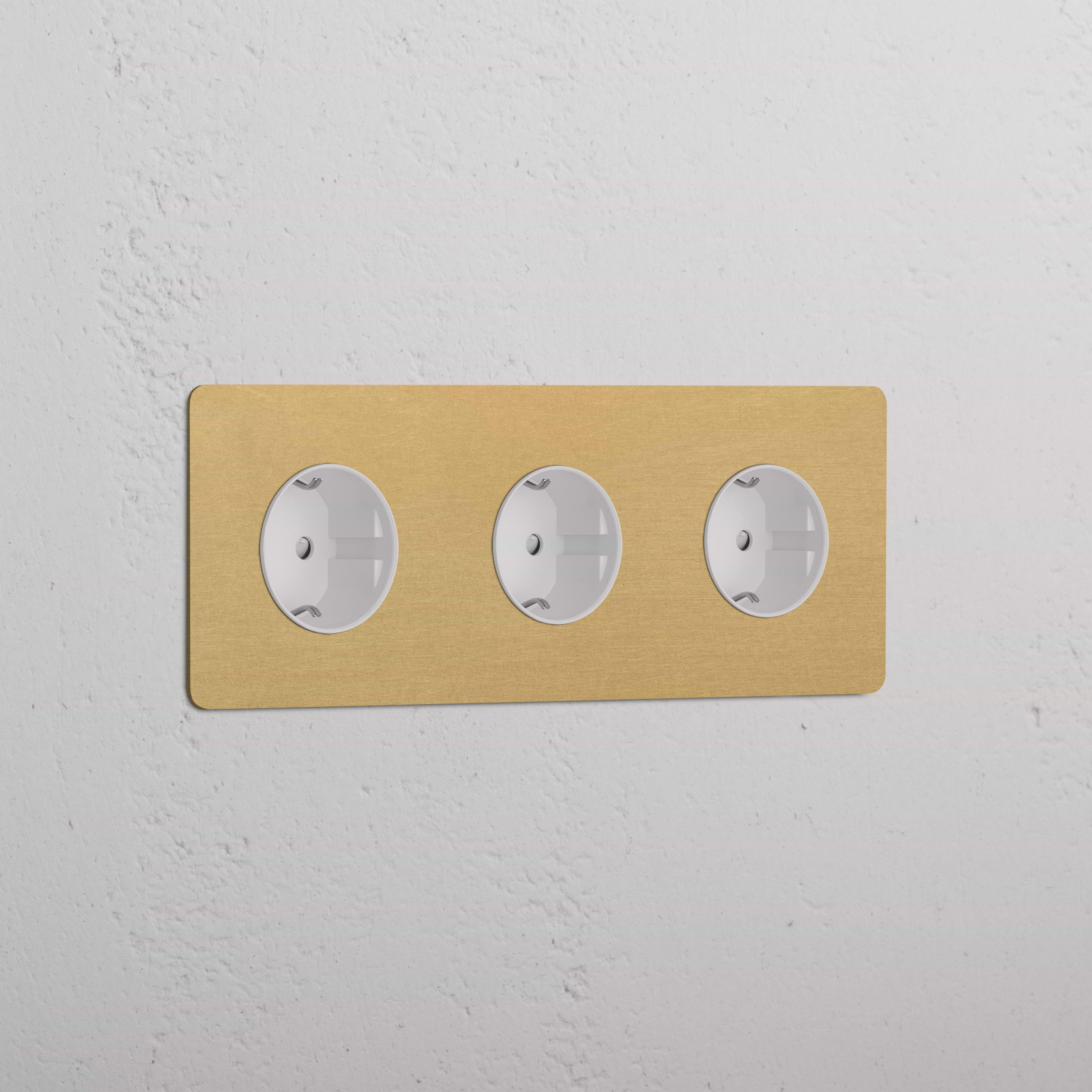 Triple 3x Schuko Module - Antique Brass White