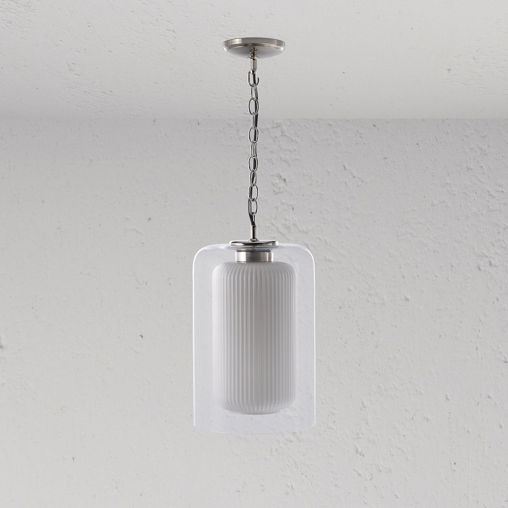 Windsor średnia lampa wisząca z opalowym szkłem - Polerowany nikiel