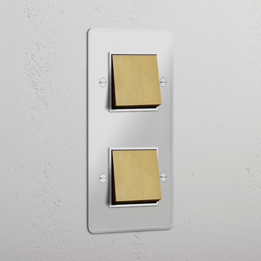 Double 2x Vertical Rocker Switch - Clear Antique Brass White