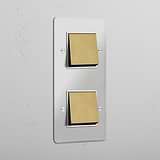 Double 2x Vertical Rocker Switch - Clear Antique Brass White