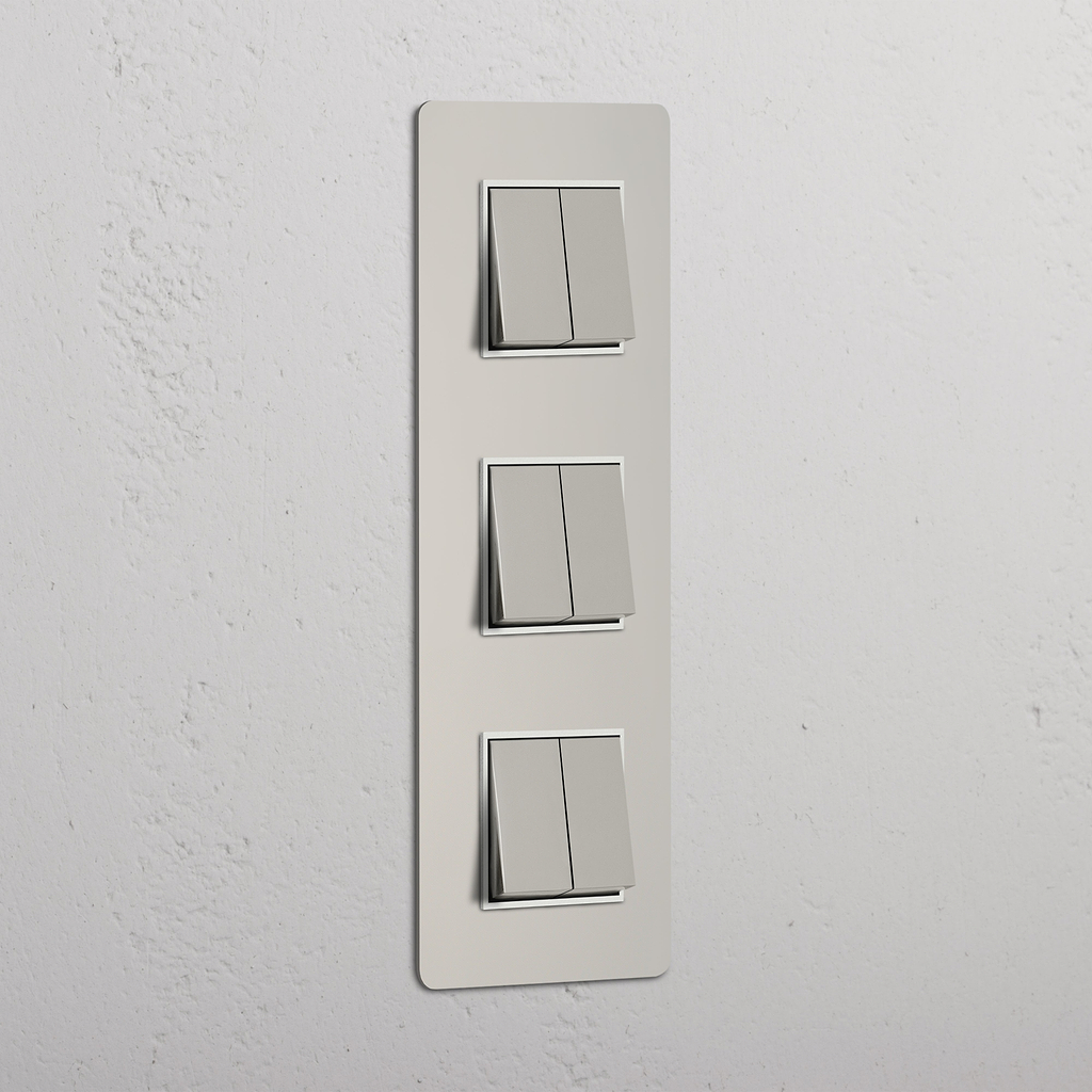 Triple 6x Vertical Rocker Switch - Polished Nickel White