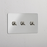 Double 3x Toggle Switch - Clear Polished Nickel