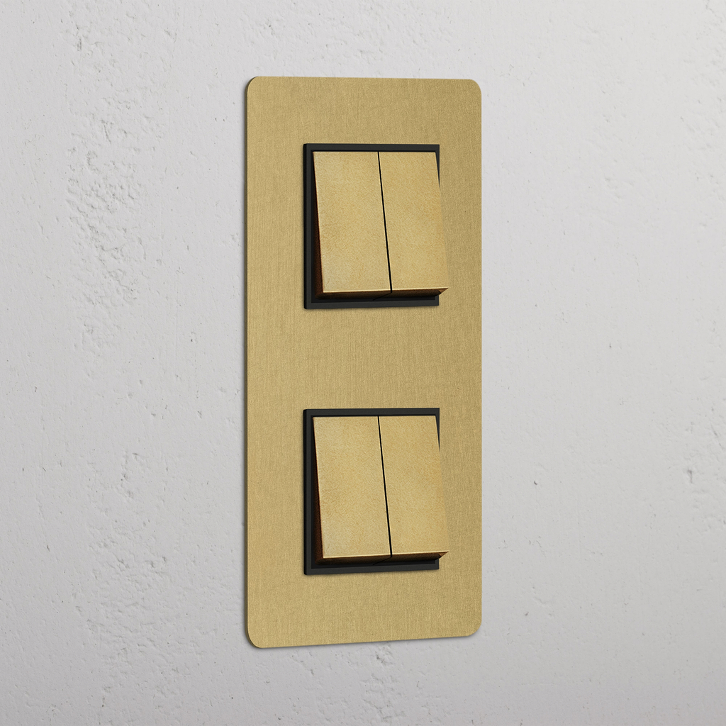 Double 4x Vertical Rocker Switch - Antique Brass Black