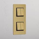 Double 4x Vertical Rocker Switch - Antique Brass Black