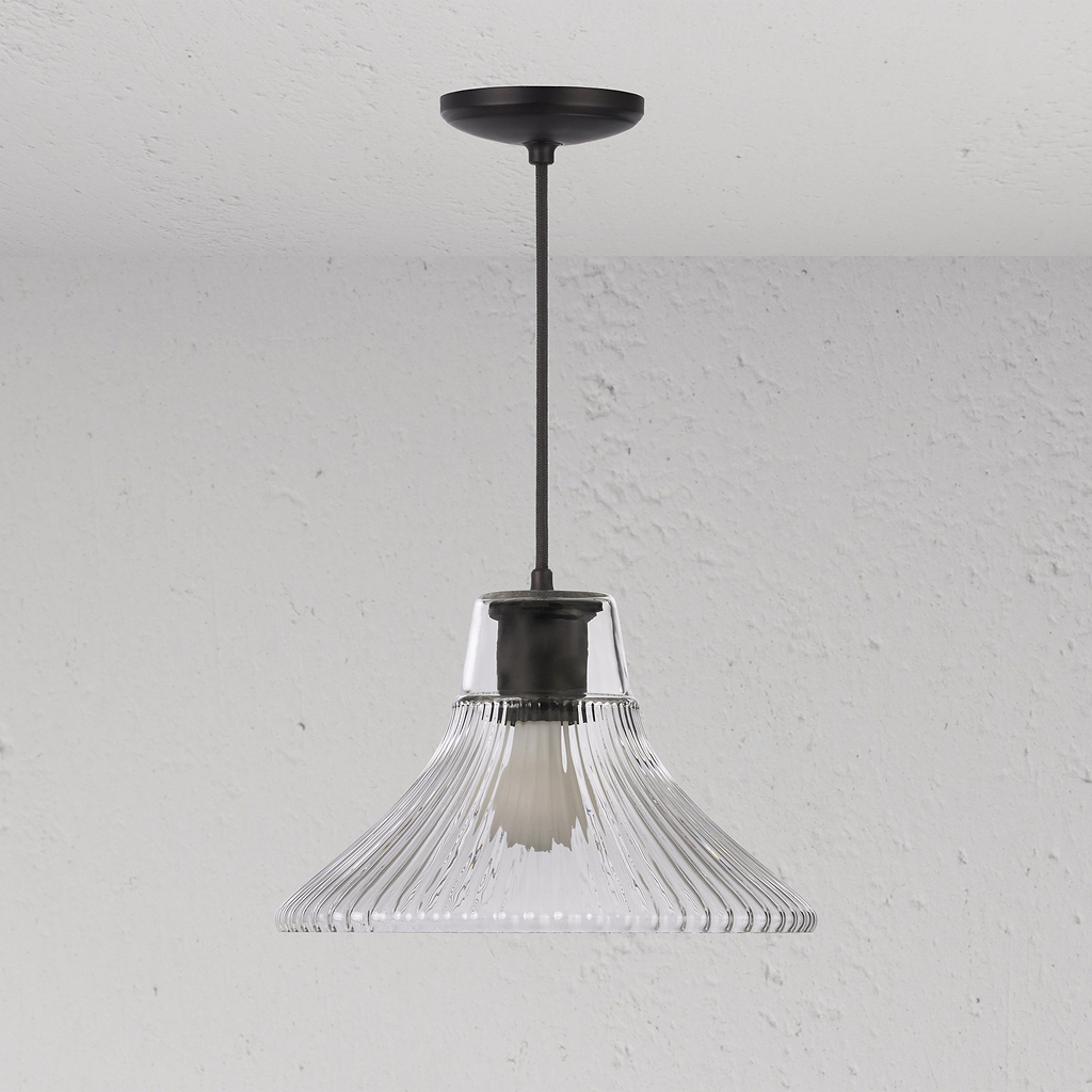 Hammersmith średnia lampa wisząca z ryflowanym szkłem - Brąz