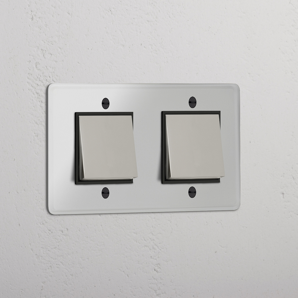 Double 2x Rocker Switch - Clear Polished Nickel Black